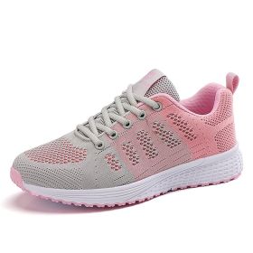 New Women Fashion Running Sneakers Platform Solid Color Flats Ladies Shoes Casual Breathable Wedge Heel Women Walking Sneaker (Color: 1721-grey pink, Shoe Size: 37)