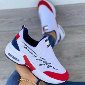 New Women Fashion Running Sneakers Platform Solid Color Flats Ladies Shoes Casual Breathable Wedge Heel Women Walking Sneaker (Color: White, Shoe Size: 40)