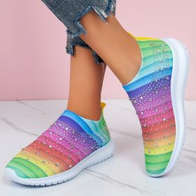 New Women Fashion Running Sneakers Platform Solid Color Flats Ladies Shoes Casual Breathable Wedge Heel Women Walking Sneaker (Color: 12081-cai hong, Shoe Size: 39)