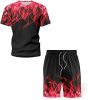 Men's Short-sleeved T-shirt Running Loose Casual Flame Print Sports Suit