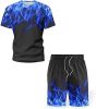 Men's Short-sleeved T-shirt Running Loose Casual Flame Print Sports Suit