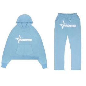 Tracksuit Mens Y2k Loose Casual Jogging Suit Nofs Printed Streetwear Hoodie Sweatpants Set (Color: light blue, size: XXL)