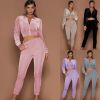 Spring Autumn Winter Linter 2 Piece Set Women Trousers Long Sleeves Solid Zipper Bundle Feet Sportswear Suit Short Pile Fabric